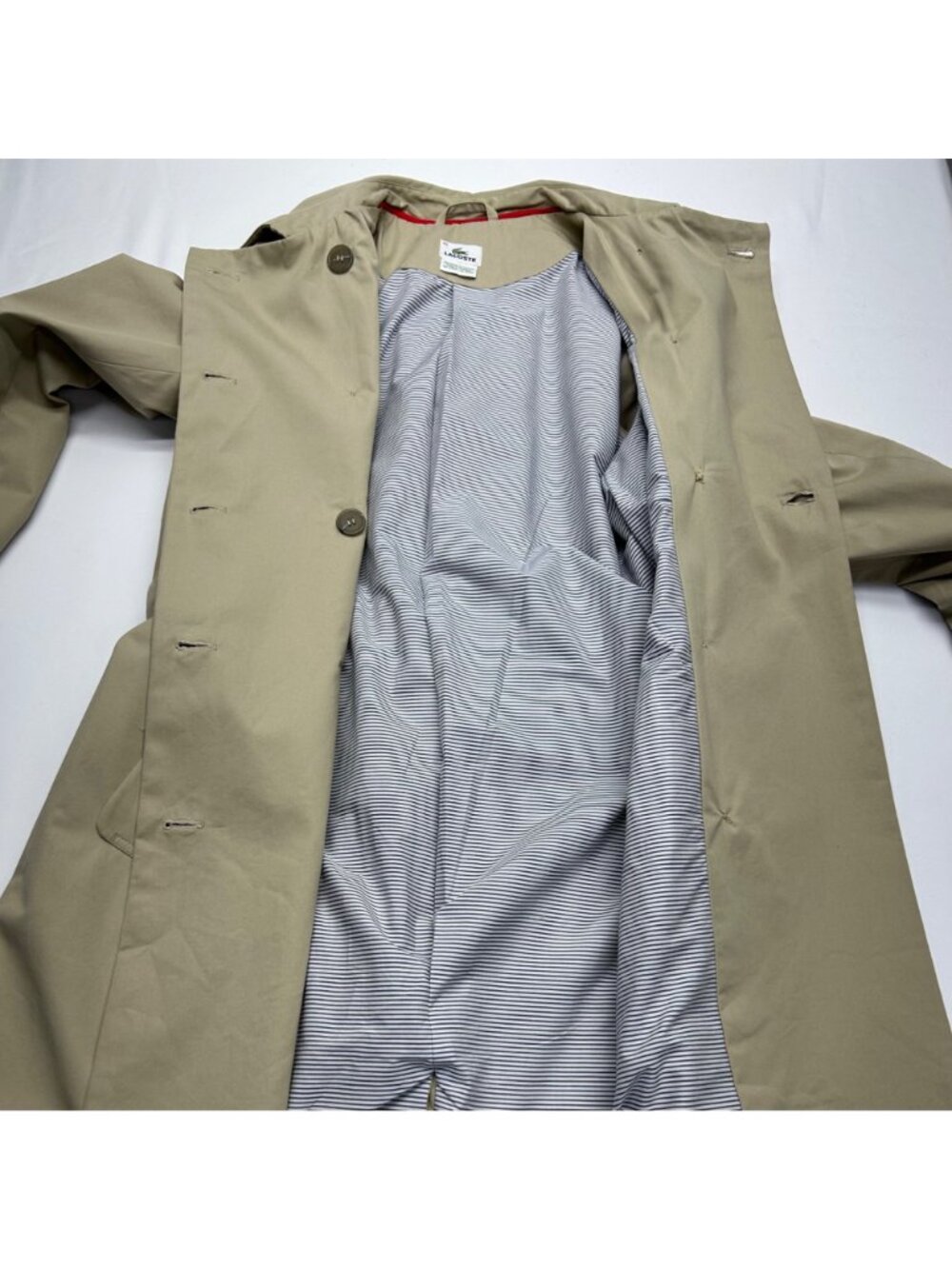 Lacoste Vintage Womens Beige Double-Breasted Trench Coat With Belted Waist & Bac - Picture 7 of 16